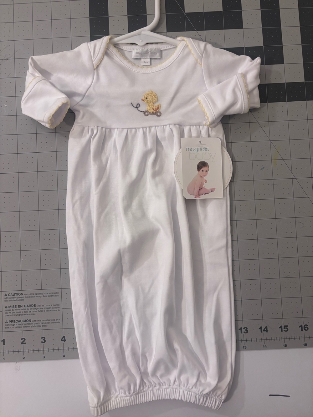 Magnolia Baby White Gown with Yellow Duck Embroidery